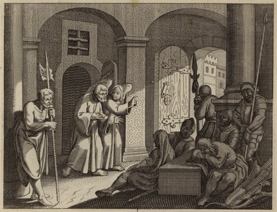 Sankt Peter befriet fra fængslet af en engel (gravering) af European School