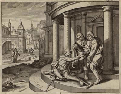 Sankt Peter helbreder en lam tigger i Jesu Kristi navn (gravering) af European School