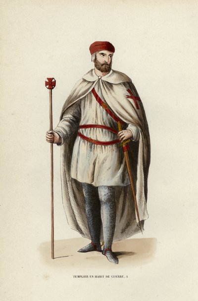Templar i krigskjole (farvet gravering) af European School
