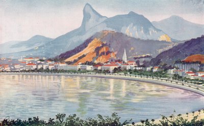 Botafogo-delen af Rios Bayside Avenue med udsigt til Corcovado-bjerget (farvelitografi) af European School