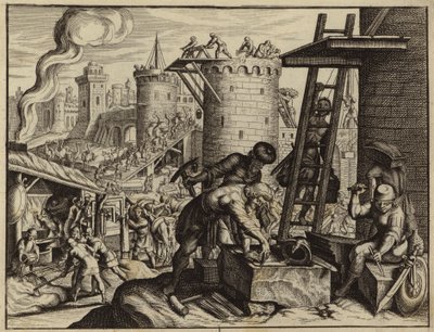 Jøderne genopbygger Jerusalems mure (gravering) af European School