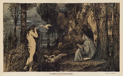 Fortællingen om Svanejomfruen (farve litho) af European School