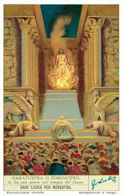 Zoroasters død i Ildtemplet (chromolitho) af European School