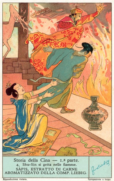 Kong Zhou af Shangs selvmord (chromolitho) af European School