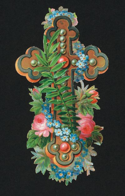 Victorianske rester: Hellig kors (chromolitho) af European School