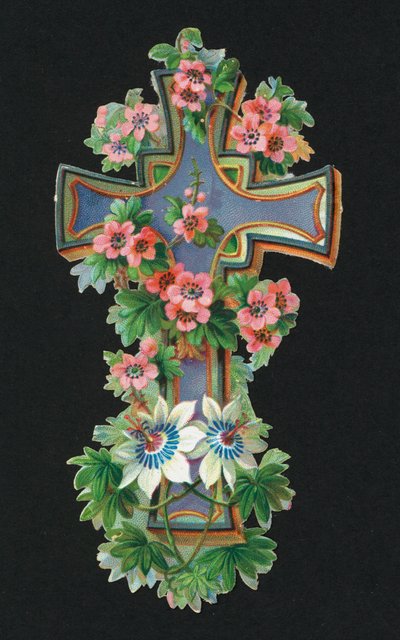 Victorianske rester: Hellig kors (chromolitho) af European School
