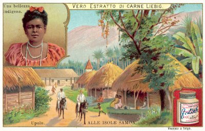 Landsby på øen Upolu, Samoa (chromolitho) af European School