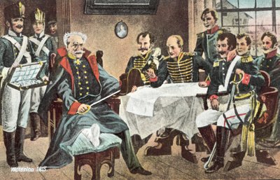Waterloo 1815, Blucher modtager hatten, sværdet og kejserens dekorationer i Genappe af European School