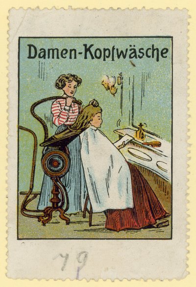 Hårvaskemaskine til kvinder (farvelitografi) af European School