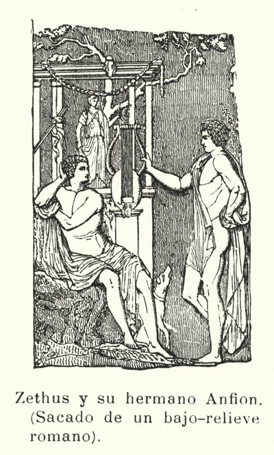 Zethus og Amphion, Zeus tvillingesønner, romersk basrelief (foto) af European School