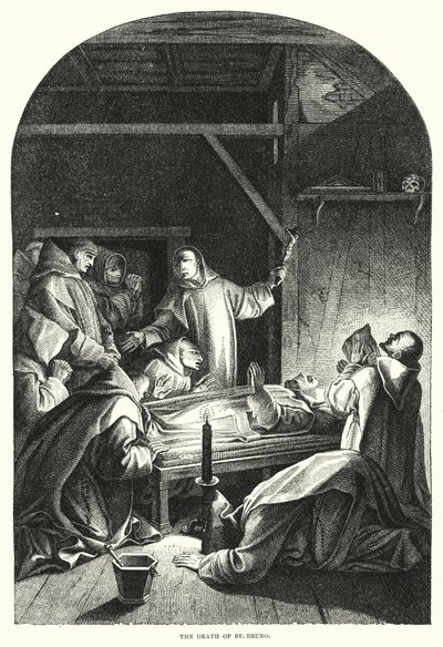 St. Brunos død (gravering) af Eustache (after) Le Sueur