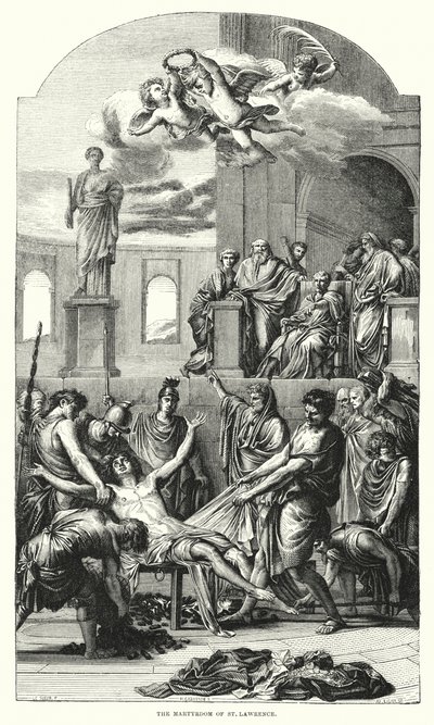 The Martyrdom of St Lawrence (gravering) af Eustache (after) Le Sueur