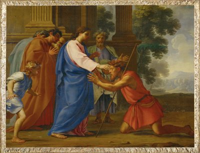 Kristus helbreder den blindfødte mand (maleri på træ) af Eustache Le Sueur