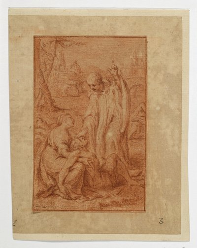 Ein Heiliger heilt einen Kranken oder erweckt einen Toten (?) af Eustache Le Sueur