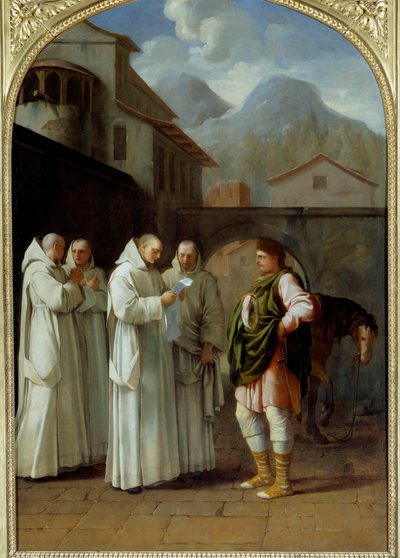 Saint Bruno (1030-1101), grundlæggeren af karteuserordenen modtager en besked fra pave Urban II (Urbano II) af Eustache Le Sueur