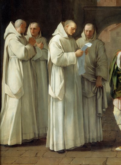 Saint Bruno (1030-1101), grundlæggeren af den kartusiske orden modtager en besked fra pave Urban II (Urbano 2) (detaljer) af Eustache Le Sueur