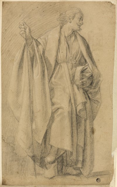 Stående draperet mandsfigur, holdestav af Eustache Le Sueur