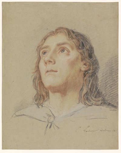 Hovedet af en ung mand med langt hår af Eustache Lesueur