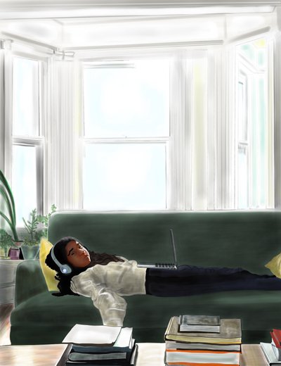 Ava på sofaen, Brooklyn (digital kunst) af Evan Sklar