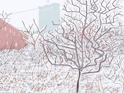 Fugl i sne, Brooklyn Bridge Park (digital kunst) af Evan Sklar