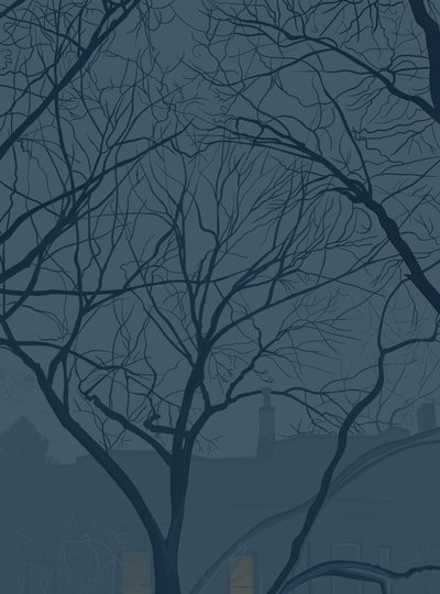 Blå skumring, februar 2025 (digital kunst) af Evan Sklar