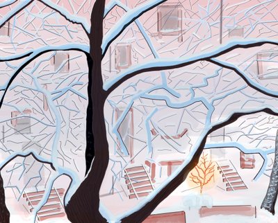 Brownstones i sne, Brooklyn (digital kunst) af Evan Sklar