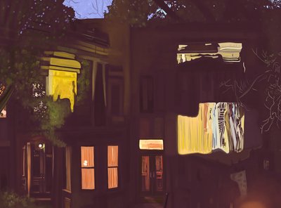 Brownstones at Night , ca. 2020-24 (digital kunst) af Evan Sklar