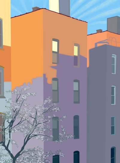 Bygningens skygger på bygningen (digital kunst) af Evan Sklar