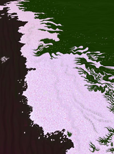 Kirsebærblomsterblade på jorden (digital kunst) af Evan Sklar