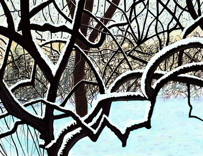 Kirsebærtræ i sne, Brooklyn (digital kunst) af Evan Sklar
