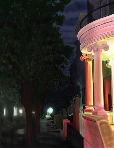 Hjørnet af Seventh Street og Prospect Park West om natten (digital kunst) af Evan Sklar