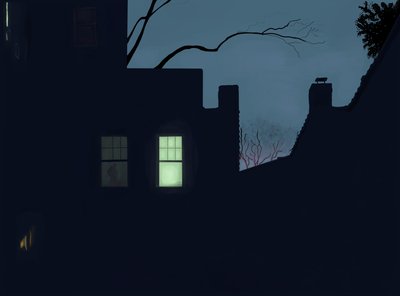 Par i vindue om natten, Brooklyn (digital kunst) af Evan Sklar
