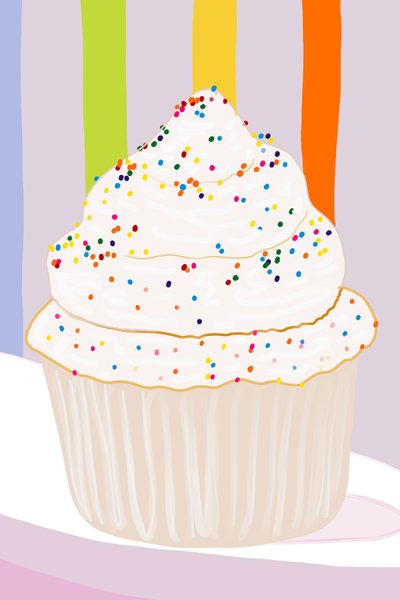 Cupcake med vaniljeglasur og krymmel, Brooklyn (digital kunst) af Evan Sklar
