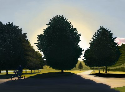 Cyklist, daggry, Hyde Park (digital kunst) af Evan Sklar