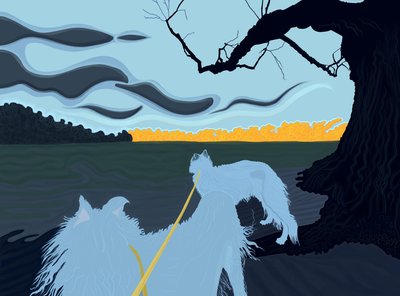 Hunde i skyggen, Brooklyn (digital kunst) af Evan Sklar