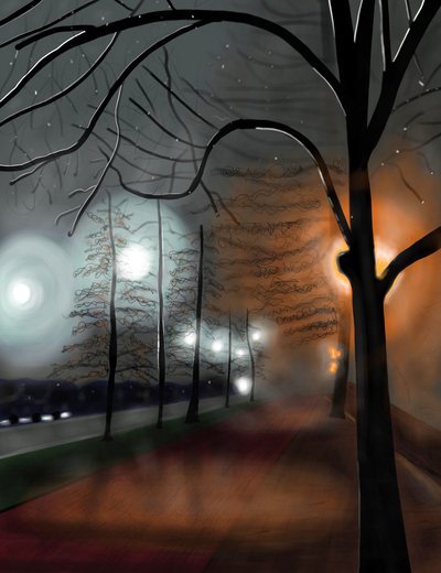 Tåge om natten, Prospect Park, Brooklyn (digital kunst) af Evan Sklar