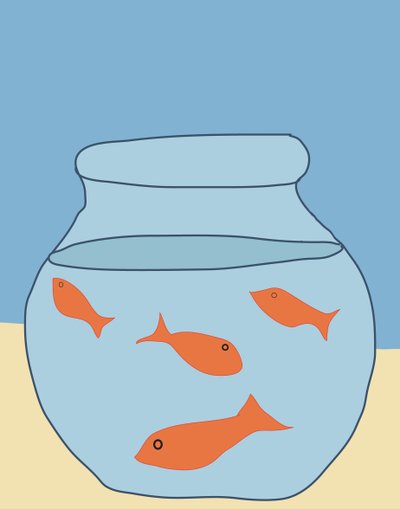 Goldfish In Bowl, 2015 (håndtegnet på en iPad med en Apple-blyant) af Evan Sklar
