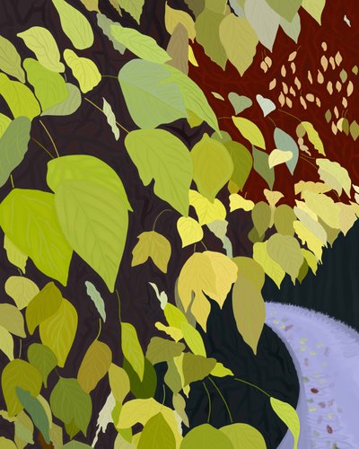 Grønne blade og sti (digital kunst) af Evan Sklar