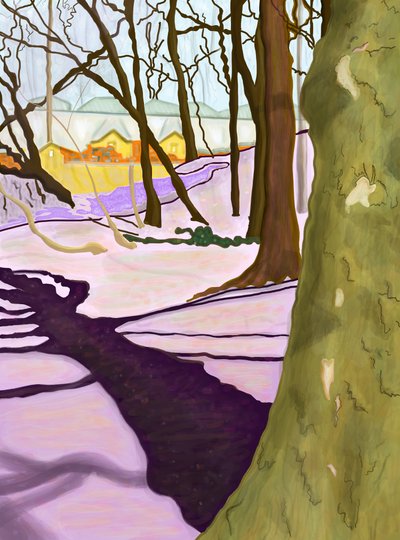 Bakke med krokus, Prospect Park (digital kunst) af Evan Sklar