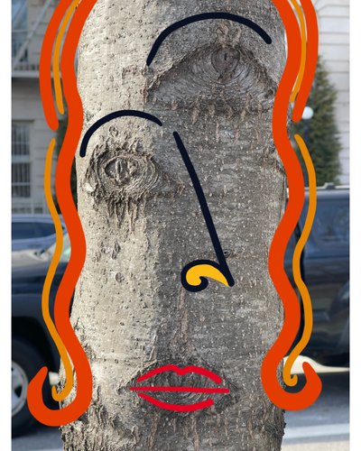 Illustration af træansigt ved hjælp af fotografi og tegningi Brooklyn (digital kunst) af Evan Sklar