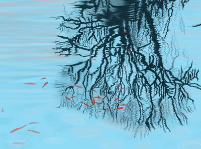 Koi og trægrene (digital kunst) af Evan Sklar