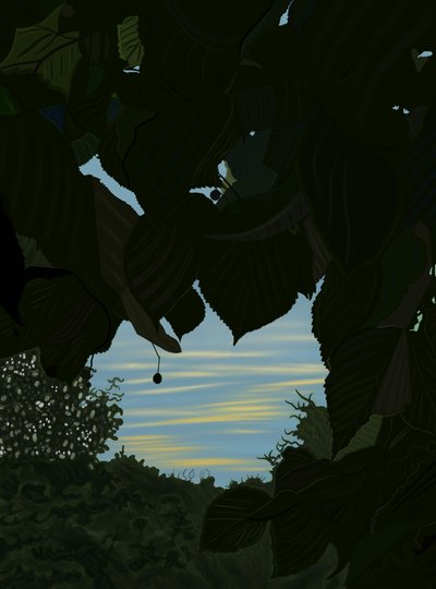 Morgenhimmel gennem blade, 2025 (digital kunst) af Evan Sklar