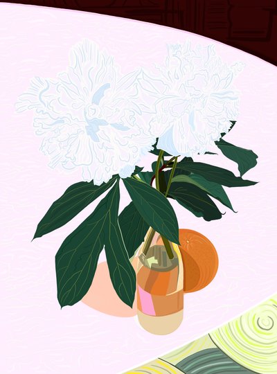 Pæon og grapefrugt, ca. 2020-24 (digital kunst) af Evan Sklar