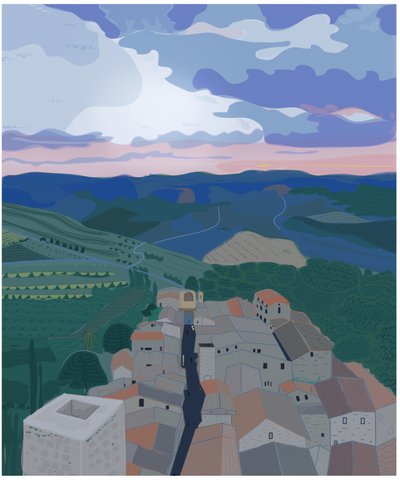 Small Village In Tuscany, 2015 (håndtegnet på en iPad med en Apple-blyant) af Evan Sklar