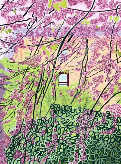 Forårstræer og lejlighedskompleks, Prospekt park (digital kunst) af Evan Sklar