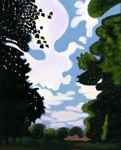 Telt og himmel, Prospect Park 2018 (håndtegnet på en iPad med en Apple-blyant) af Evan Sklar