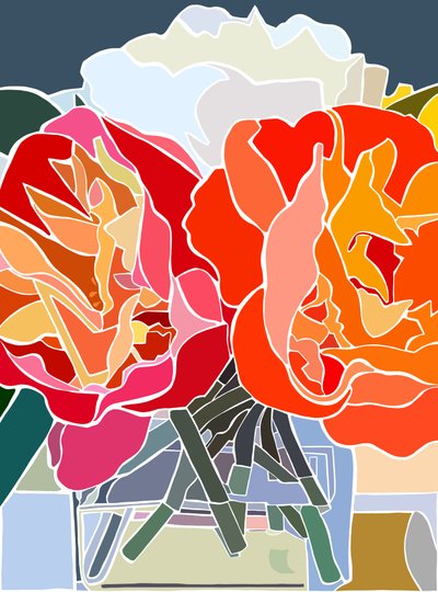 Tre pæoner, 2025 (digital kunst) af Evan Sklar