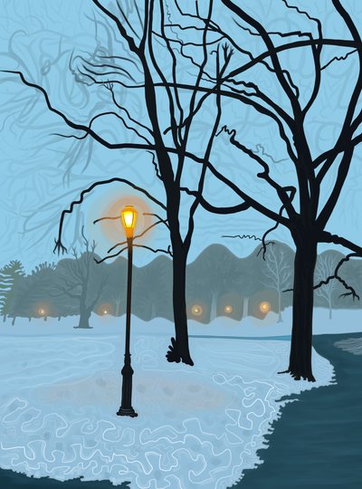 Træ spejlet i en pyt af smeltende sne, Brooklyn (digital kunst) af Evan Sklar