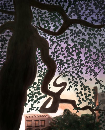 Tree and Avenue At Dusk, 2016 (håndtegnet på en iPad med en Apple-blyant) af Evan Sklar