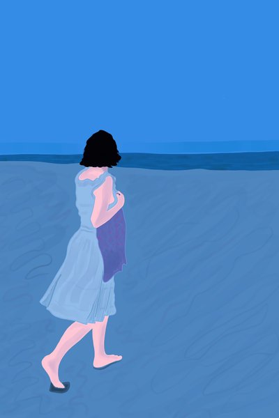 Kvinde på stranden på Fire Island (digital kunst) af Evan Sklar